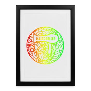 Coiffeur design arc-en-ciel - Affiche encadrée (27 × 37 cm) - noir - Devant