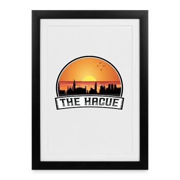 La Haye Pays-Bas Skyline Vintage Sunset Trave - Affiche encadrée (27 × 37 cm) - noir - Devant