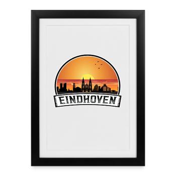 Eindhoven Pays-Bas Skyline Vintage Sunset Trave - Affiche encadrée (27 × 37 cm) - noir - Devant