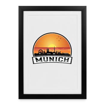 Munich Allemagne Skyline Vintage Sunset Travel Souve - Affiche encadrée (27 × 37 cm) - noir - Devant