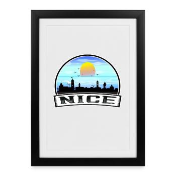 Nice France Skyline Vintage Sunset Travel Souvenir - Framed poster (27 × 37 cm) - black - Front