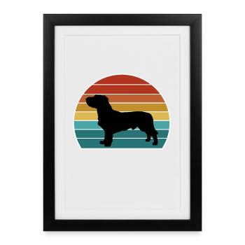 Basset Fauve De Bretagne Dog Silhouette Vintage Su - Affiche encadrée (27 × 37 cm) - noir - Devant