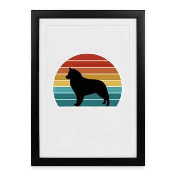 Böhmischer Schäferhund Silhouette Vintage Sonnenuntergang fo - Gerahmtes Poster (27 × 37 cm) - Schwarz - Vorne