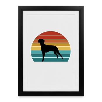 Braque Francais Dog Silhouette Vintage Sunset pour - Affiche encadrée (27 × 37 cm) - noir - Devant