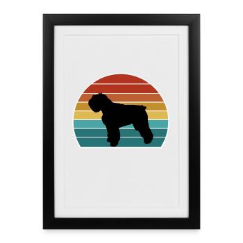 Bouvier Des Flandres Dog Silhouette Vintage Coucher de Soleil - Affiche encadrée (27 × 37 cm) - noir - Devant