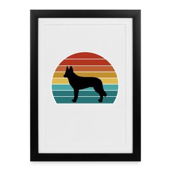 Czechoslovak Wolfdog Dog Silhouette Vintage Sunset - Framed poster (27 × 37 cm) - black - Front