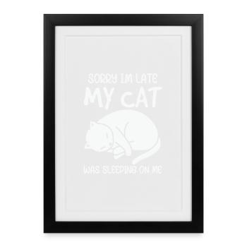 Désolé je suis en retard mon chat qui dort sur moi - Affiche encadrée (27 × 37 cm) - noir - Devant