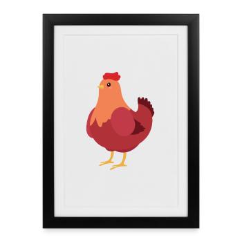 Illustration de dessin animé Hen Kawaii pour les enfants - Affiche encadrée (27 × 37 cm) - noir - Devant