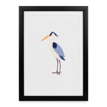 Heron Bird Kawaii Illustration de dessin animé pour - Affiche encadrée (27 × 37 cm) - noir - Devant