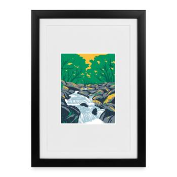 Becky Falls sur Dartmoor WPA Affiche Art Déco - Affiche encadrée (27 × 37 cm) - noir - Devant