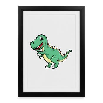 Dinosaurier Cartoon Illustration Kawaii für Kinder - Gerahmtes Poster (27 × 37 cm) - Schwarz - Vorne