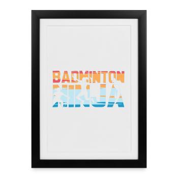 Badminton Ninja Joueur de badminton - Affiche encadrée (27 × 37 cm) - noir - Devant