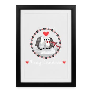 Pingouins Noël Joyeux Noël - Affiche encadrée (27 × 37 cm) - noir - Devant