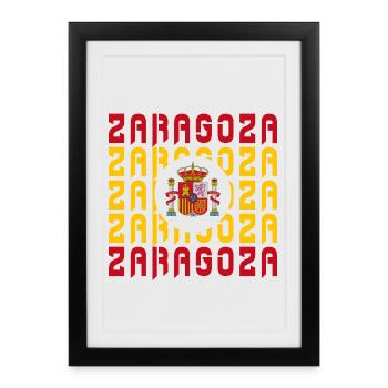 Design drapeau Espagne Saragosse - Affiche encadrée (27 × 37 cm) - noir - Devant