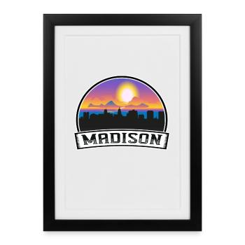 Madison Wisconsin USA Skyline Vintage Sunset Trave - Affiche encadrée (27 × 37 cm) - noir - Devant