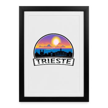 Trieste Italie Skyline Vintage Sunset Travel Souven - Affiche encadrée (27 × 37 cm) - noir - Devant