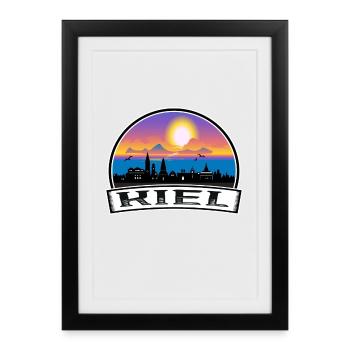 Kiel Allemagne Skyline Vintage Sunset Travel Souveni - Affiche encadrée (27 × 37 cm) - noir - Devant