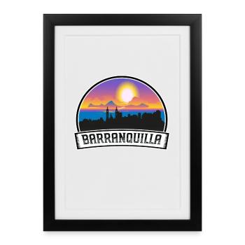 Barranquilla Colombia Skyline Vintage Sunset Trave - Framed poster (27 × 37 cm) - black - Front