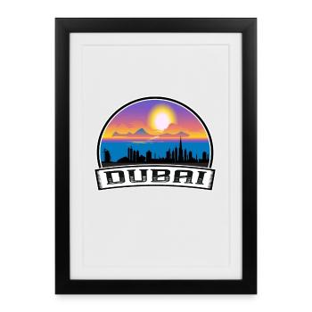 Dubai Uae Skyline Vintage Sunset Travel Souvenir - Framed poster (27 × 37 cm) - black - Front