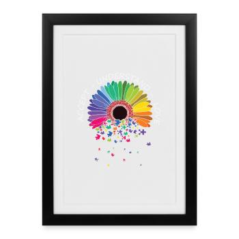Fleur de sensibilisation à l’autisme floral pour maman - Affiche encadrée (27 × 37 cm) - noir - Devant