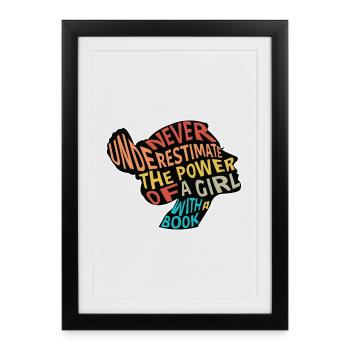 Ne sous-estimez jamais Power Girl avec Book - Affiche encadrée (27 × 37 cm) - noir - Devant