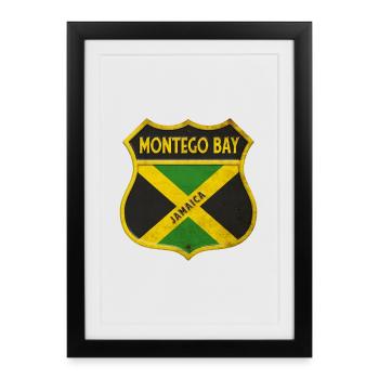 Montego Bay Jamaïque Armoiries Drapeaux Design - Affiche encadrée (27 × 37 cm) - noir - Devant