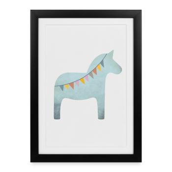 Dala cheval fanion Pastel cheval scandinave Hygge - Affiche encadrée (27 × 37 cm) - noir - Devant