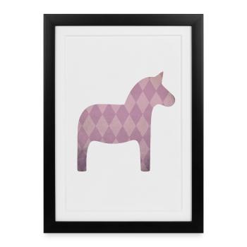 Dala Horse Diamonds Pink Horse Girl Scandinave - Affiche encadrée (27 × 37 cm) - noir - Devant