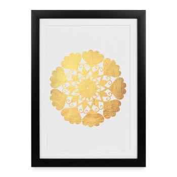 Fleur Mandala Or Yoga Ornement Sun Center om - Affiche encadrée (27 × 37 cm) - noir - Devant