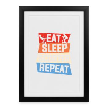 Scooter Citation Manger Dormir Scooter Répéter - Affiche encadrée (27 × 37 cm) - noir - Devant