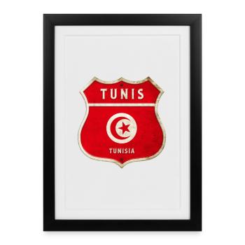 Tunis Tunisie Armoiries Drapeaux Design - Affiche encadrée (27 × 37 cm) - noir - Devant