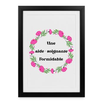 Une aide soignante formidable - couronne de fleurs - Affiche encadrée (27 × 37 cm) - noir - Devant