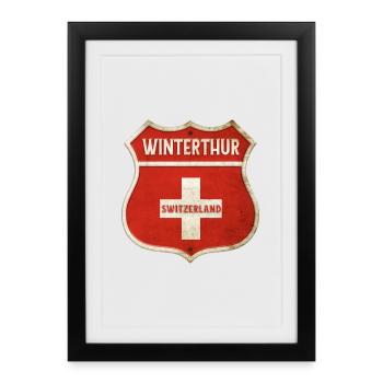 Winterthur Suisse Armoiries Drapeaux Design - Affiche encadrée (27 × 37 cm) - noir - Devant