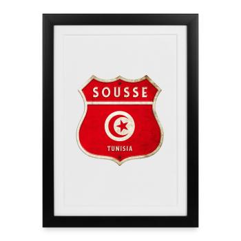 Sousse Tunisie Armoiries Drapeaux Design - Affiche encadrée (27 × 37 cm) - noir - Devant