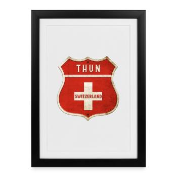 Thun Schweiz Wappen Flaggen Design - Gerahmtes Poster (27 × 37 cm) - Schwarz - Vorne