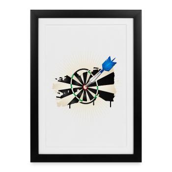 jeu de fléchettes radiant avec flèche de fléchette bleue - Affiche encadrée (27 × 37 cm) - noir - Devant