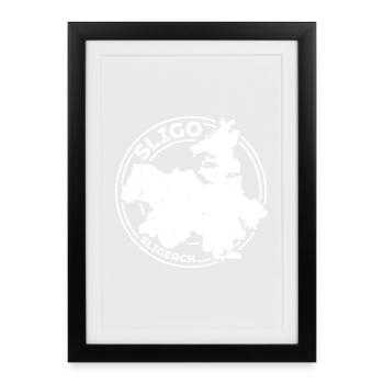 Comté de Sligo Irlande | Timbre de contour de carte - Affiche encadrée (27 × 37 cm) - noir - Devant