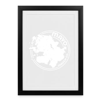Comté de Mayo Irlande | Timbre de contour de carte - Affiche encadrée (27 × 37 cm) - noir - Devant