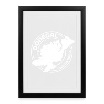 Comté de Donegal Irlande | Timbre de contour de carte - Affiche encadrée (27 × 37 cm) - noir - Devant