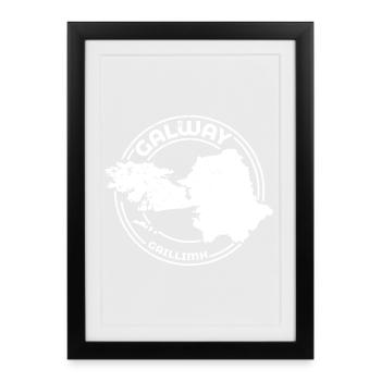 Comté de Galway en Irlande | Timbre de contour de carte - Affiche encadrée (27 × 37 cm) - noir - Devant