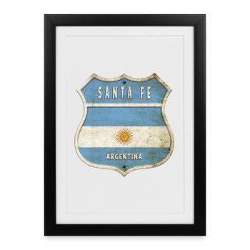 Santa Fe Argentine Armoiries Drapeaux Design - Affiche encadrée (27 × 37 cm) - noir - Devant