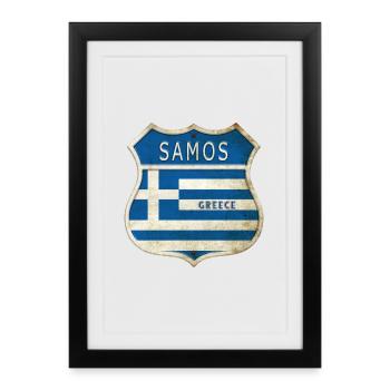 Samos Greece Coat of Arms Flags Design - Framed poster (27 × 37 cm) - black - Front