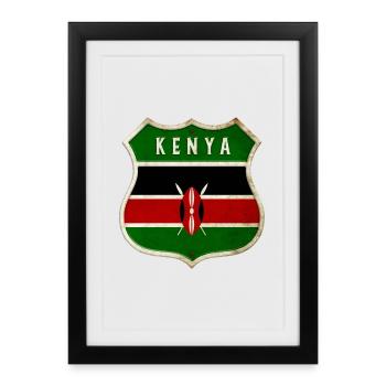 Drapeau armoiries du Kenya - Affiche encadrée (27 × 37 cm) - noir - Devant