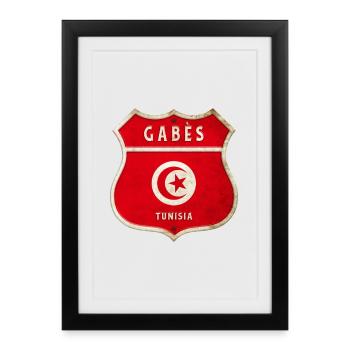 Gabès Tunisie Armoiries Drapeaux Design - Affiche encadrée (27 × 37 cm) - noir - Devant