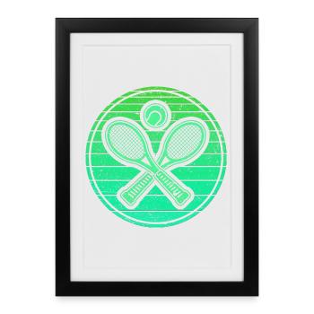 Crossed Tennis Rackets & Tennis Ball - Retro Green - Framed poster (27 × 37 cm) - black - Front
