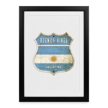 Buenos Aires Argentine Armoiries Drapeaux Design - Affiche encadrée (27 × 37 cm) - noir - Devant