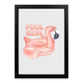 Pool Girl Flamingo Swimming Ring Fête d’été - Affiche encadrée (27 × 37 cm) - noir - Devant