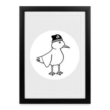 Seagull Anarchy – Vilain Maritime Hipster Art côtier - Affiche encadrée (27 × 37 cm) - noir - Devant