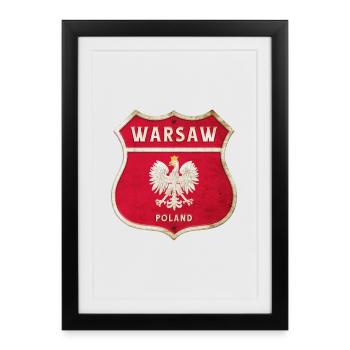 Varsovie Pologne Armoiries Drapeaux Design - Affiche encadrée (27 × 37 cm) - noir - Devant