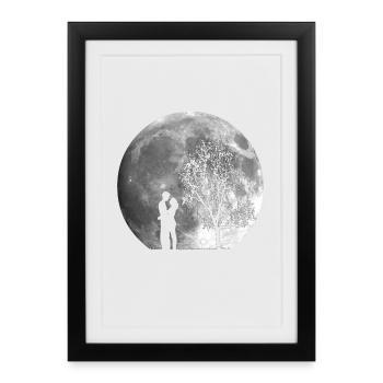 Saint Valentin, couple de pleine lune - Affiche encadrée (27 × 37 cm) - noir - Devant